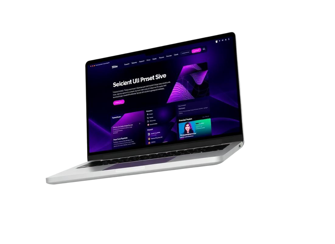 Mockup de notebook exibindo um site moderno criado pela izicard