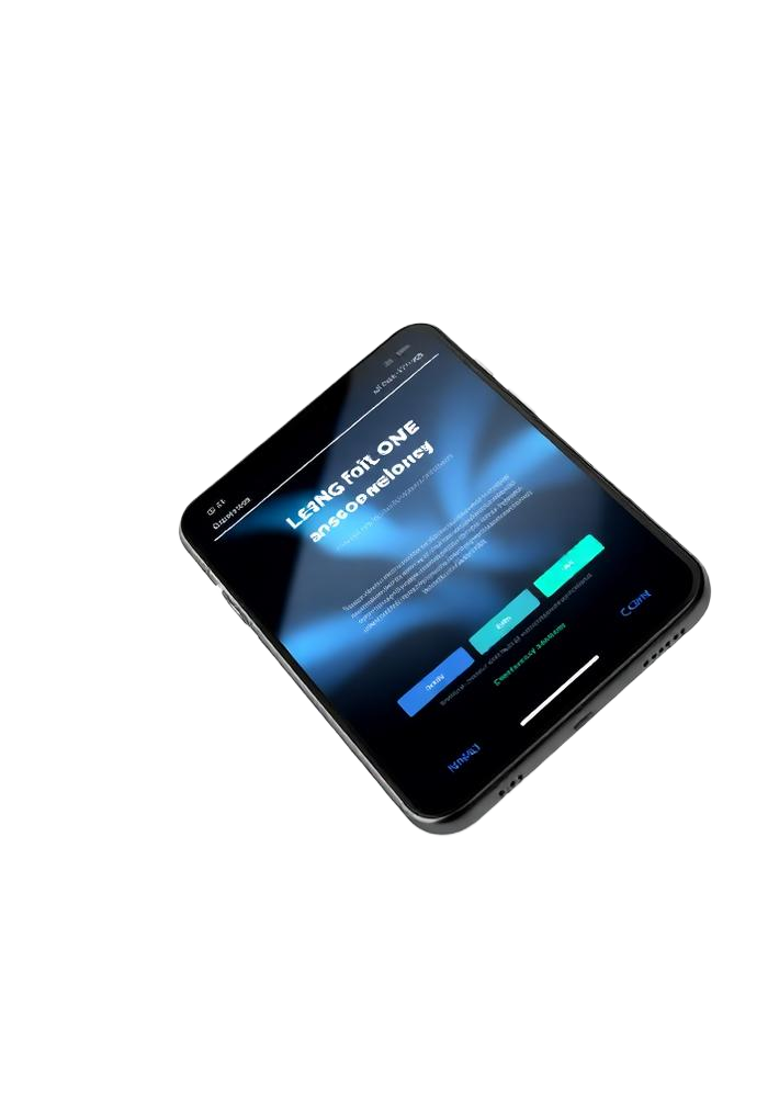 Mockup de celular exibindo uma landing page escura e moderna