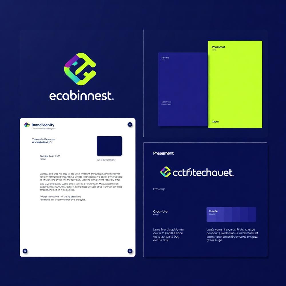 Apresentação de identidade visual com logotipo, paleta de cores e aplicações